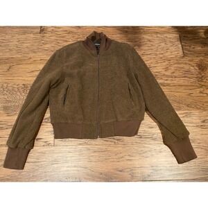 Sandro Sport Women's Brown Wool Blend Bomber Jacket Full Zip Size M Y2K